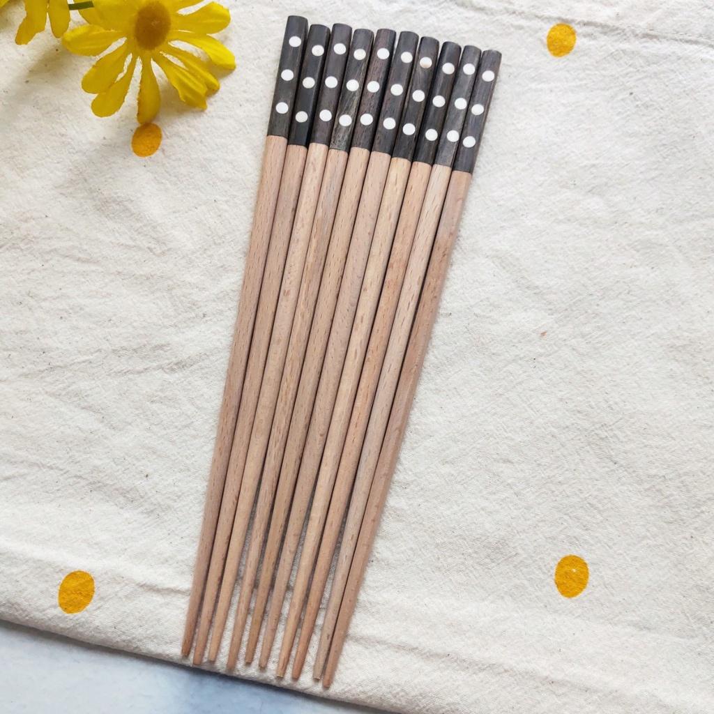 ĐŨA GỖ BEECH KHẢM THỦ CÔNG 23CM, ĐŨA ĂN CƠM AN TOÀN, CHỤP ẢNH TRANG TRÍ SANG TRỌNG