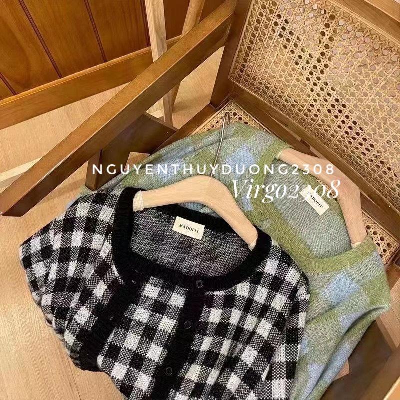 SET ÁO CARDIGAN LEN KẺ CARO MIX ÁO 2 DÂY SIÊU XINH