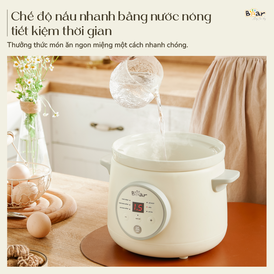 Nồi nấu chậm BEAR 2L Đa Năng Nấu Cháo Hầm Giữ Ấm Giữ Trọn Chất Dinh Dưỡng Bản Tiếng Việt SB-NNC20 - HÀNG CHÍNH HÃNG