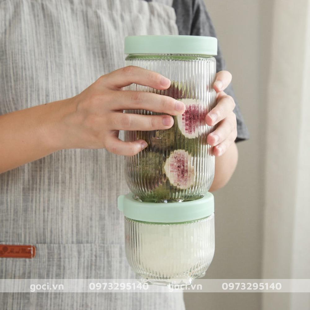 Lọ thủy tinh đựng thực phẩm vân sọc nắp kín hũ gia vị đồ khô nhà bếp chống ẩm mốc bảo quản nguyên liệu đồ ăn cao cấp