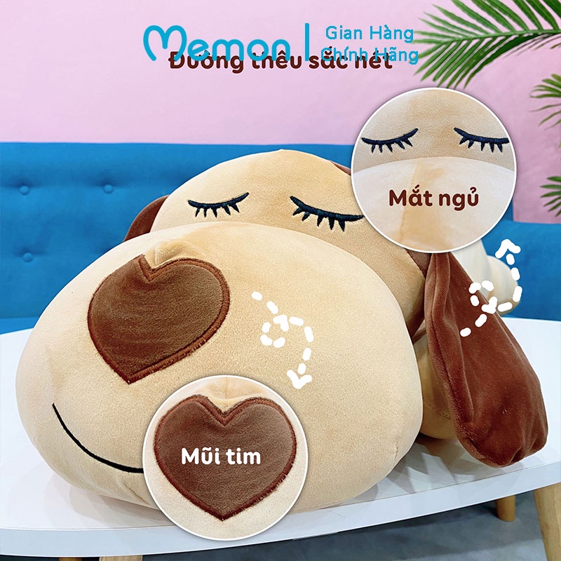 Gấu Bông Chó Ngủ Mũi Tim 70cm-1m1 Cao Cấp Memon, Gối Ôm Chó Bông Ôm Ngủ - Gấu Bông Qùa Tặng Cute