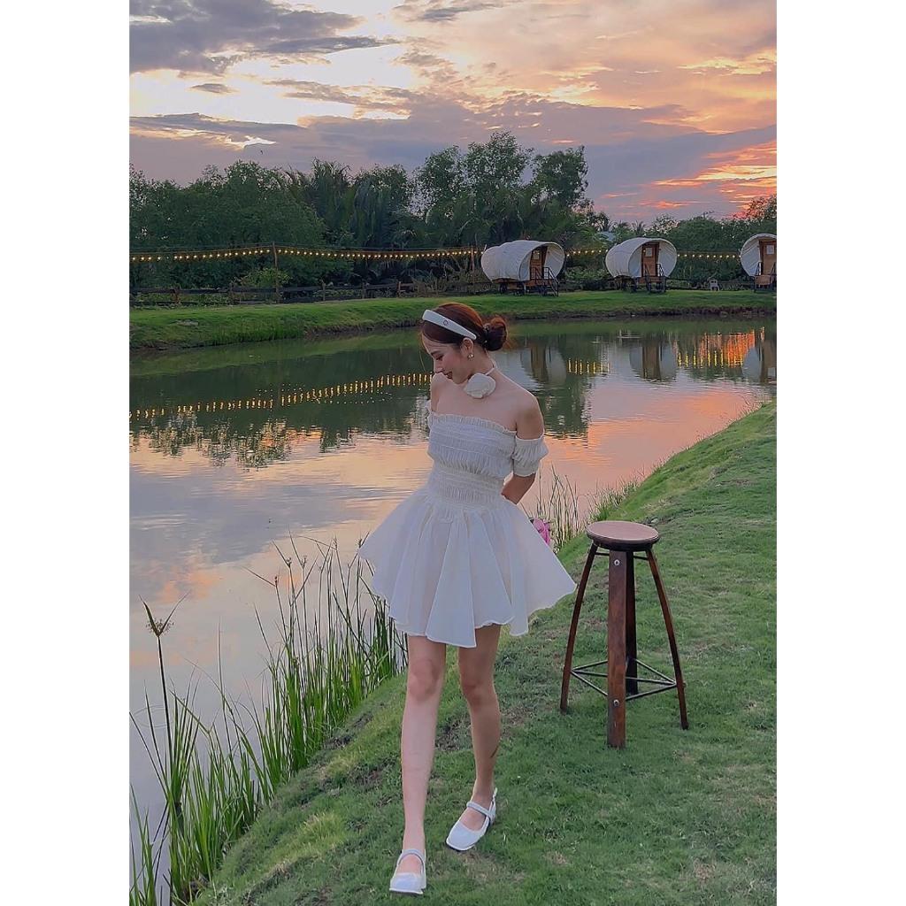 Đầm tiểu thư, Đầm babydoll nhún eo xòe chất tơ cực đẹp Trendy Clothing