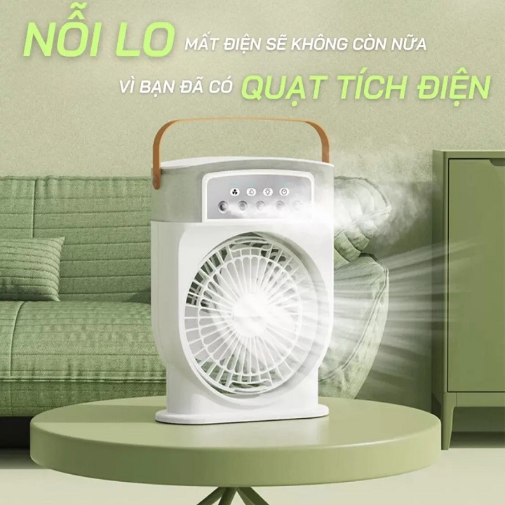 Quạt Phun Sương 600ml, Hàng chính hãng AIR FAN/ làm mát không khí để bàn làm việc, phòng ngủ, có thể xông tinh dầu, có ngăn đá kèm đèn led, hẹn giờ