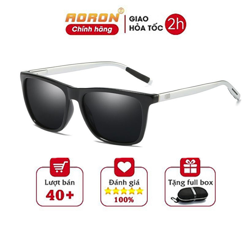 Kính Mát Nam Nữ, Mắt Kính Phân Cực Thời Trang, Gọng Kính Vuông Magie Ak010 - Aoron - Gọng Bạc , Mắt Đen