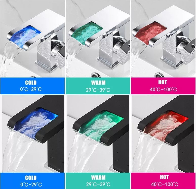 Vòi rửa tay thác nước LED RGB đổi màu theo nhiệt độ