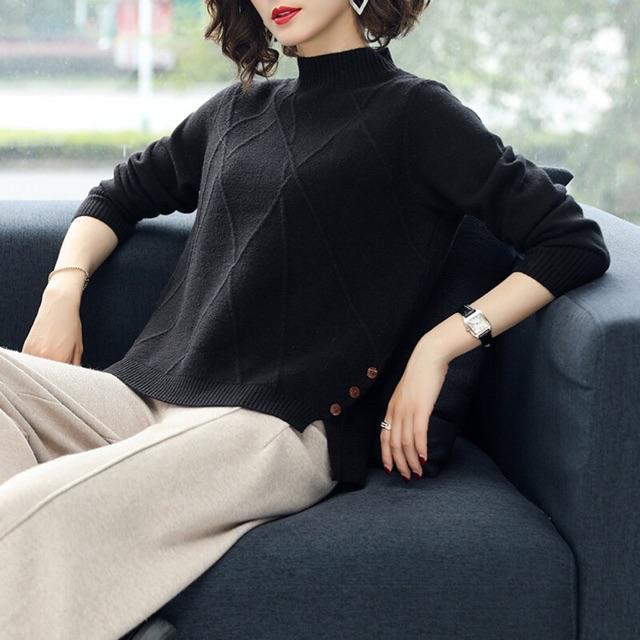 MS085 Áo len cao cổ xẻ tà siêu mềm