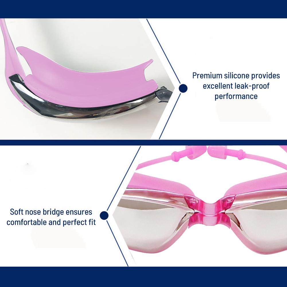 Swimming Goggles with Attached Earplugs Anti-Fog No Leaking Comfortable Electroplated Swim Goggles with Box