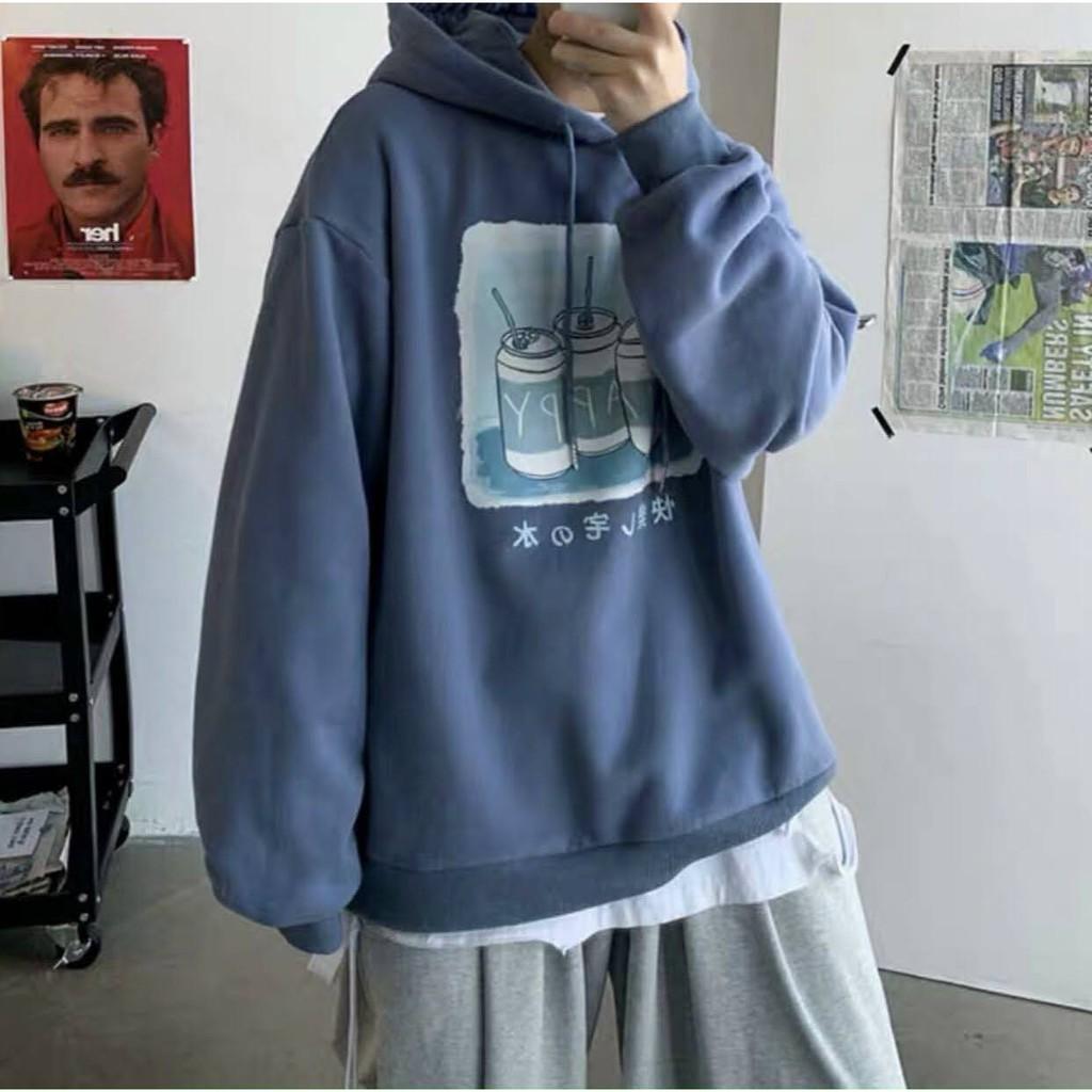 Áo khoác nam nữ nỉ ngoại hoodie tay bí 3 lon nước ngọt Happy