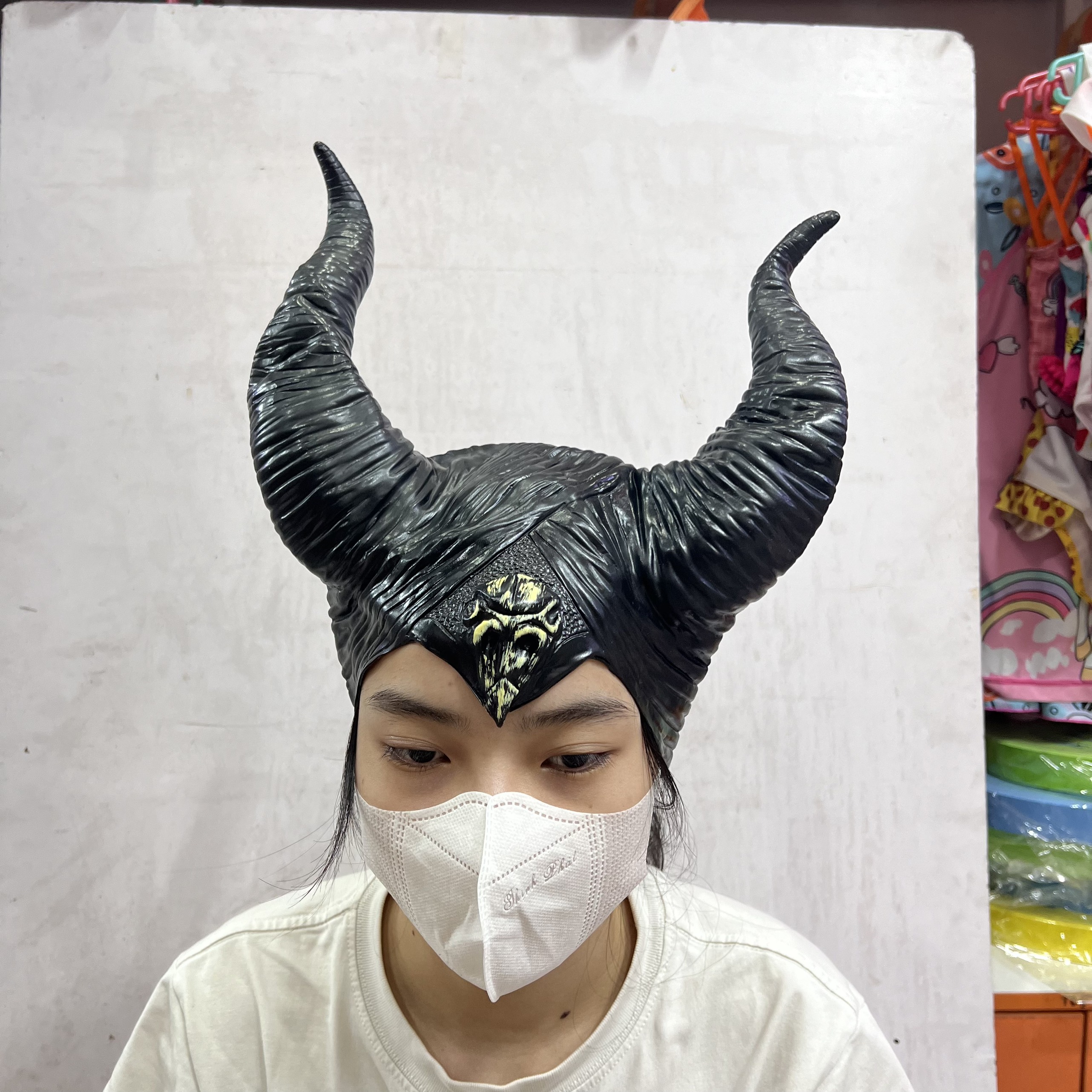 Mũ đội đầu sừng Tiên hắc ám Maleficent sừng dài 23cm hóa trang Halloween cho trẻ em và người lớn