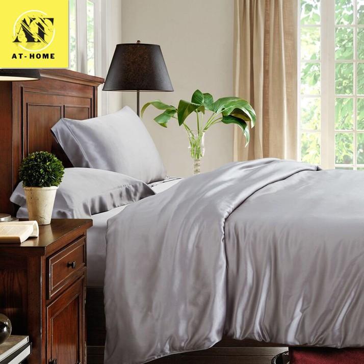 Bộ 5 Món Ga Gối Phi Lụa Thương hiệu LAN PHAM BEDDING Mát Mịn - Màu Xám Trắng