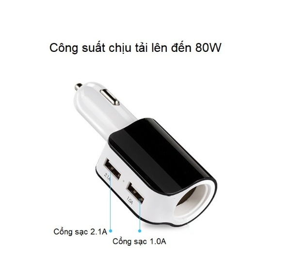 Tẩu sạc nhanh hỗ trợ sạc nhanh nhiều thiết bị cùng một lúc trên ô tô công suất 80W ( Tặng kèm móc khóa tua vít vặn kính 3 chức năng trong 1 )