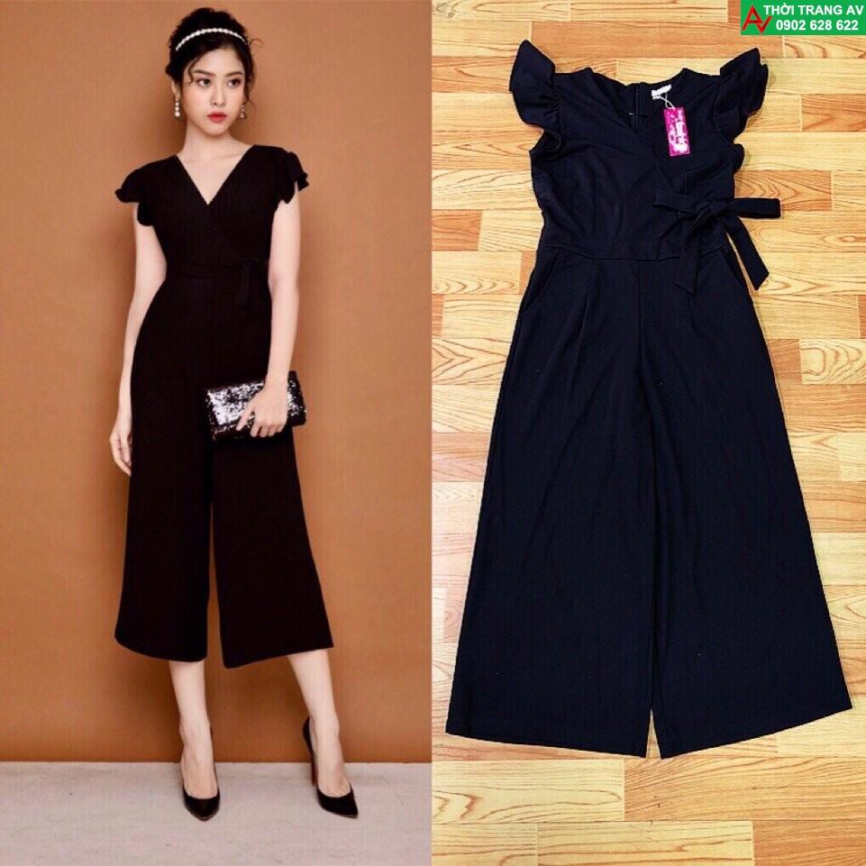 Jumpsuit - Đồ bay lửng ống rộng cổ tim đắp chéo thắt nơ eo xinh xắn - AV5923