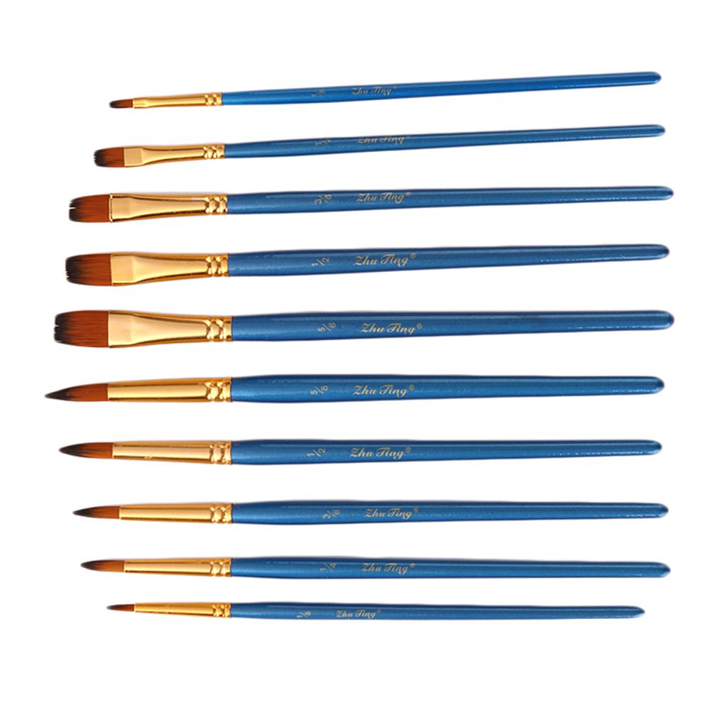 10 Miếng Tròn Dẹt Đầu Nhọn Lông Nylon Nghệ Sĩ Bút Lông Bộ Tranh Nghệ Thuật, acrylic Màu Nước, Móng Tay Nghệ Th