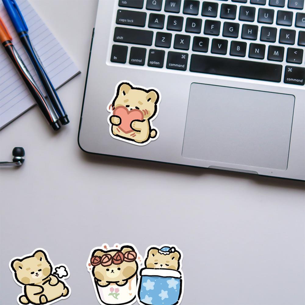 Sticker gấu nâu nhạt hoạt hình cute trang trí mũ bảo hiểm, guitar, ukulele, điện thoại, sổ tay, laptop-mẫu S40