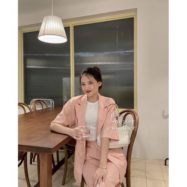 Set ÁO BLAZER MIX QUẦN ỐNG SUÔNG style ulzzang/Set áo vét ngăn tay mix quần ống rộng siêu xinh