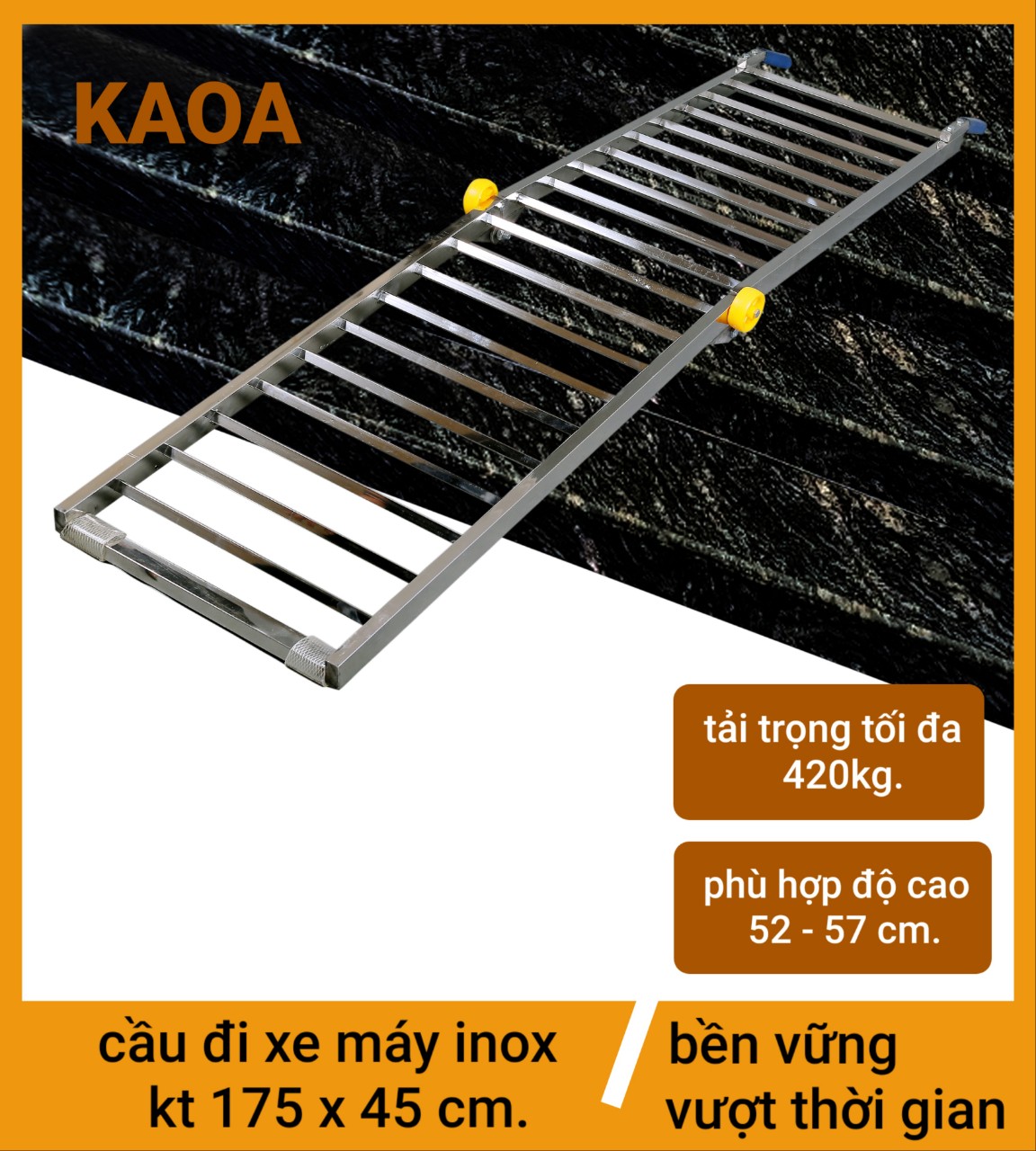 CẦU ĐI XE MÁY INOX . kt 175 x 45 cm