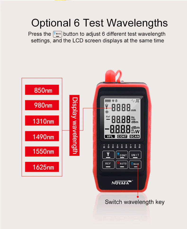 Máy Đo Công Suất Quang Và Test Cáp Mạng NOYAFA NF-908 (Dùng Pin Sạc) - Hàng Chính Hãng. NOYAFA NF-908 Multifunction Optical Power Meter Visual Fault Locator Network Cable Test Optical Fiber Tester