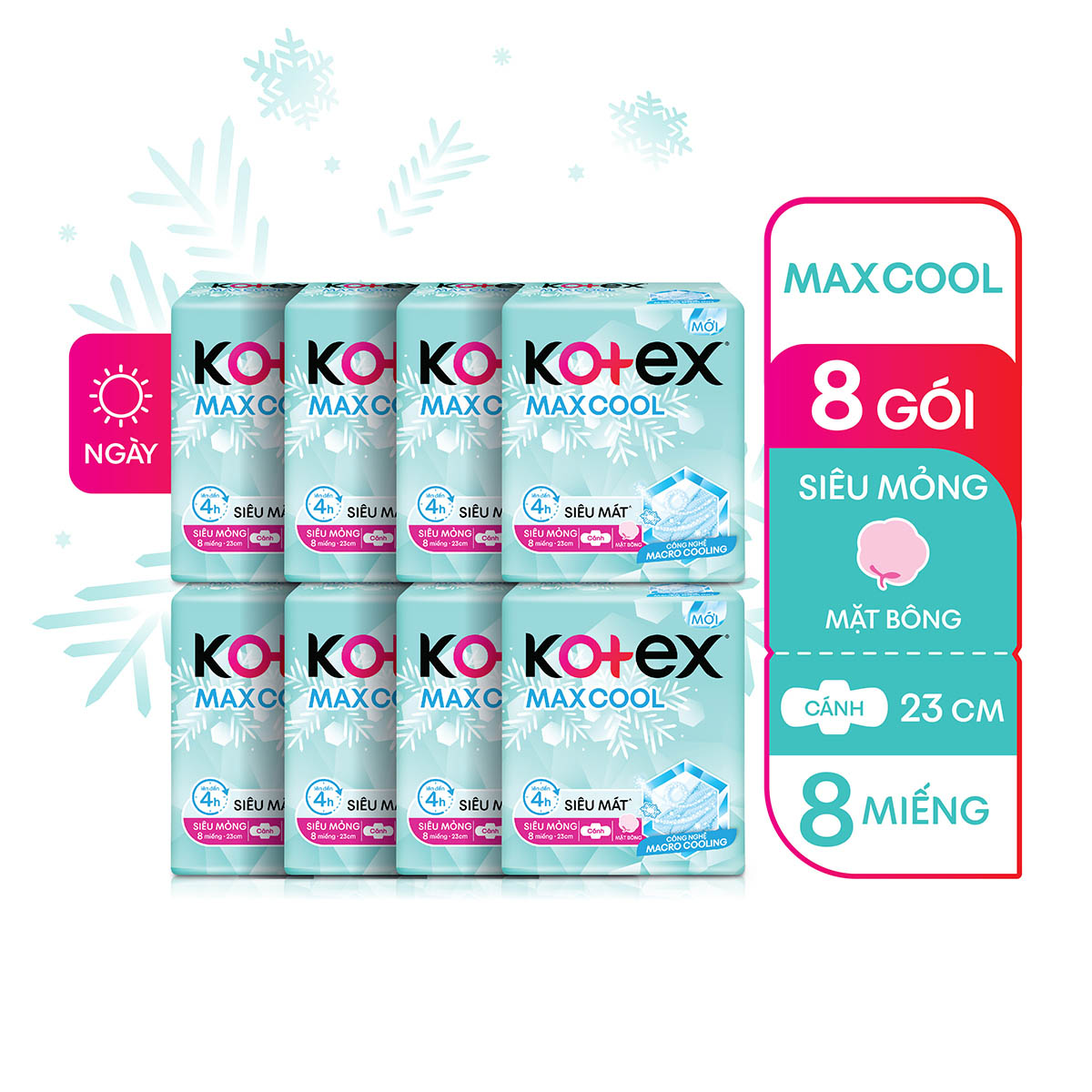 Combo 4 gói Băng Vệ Sinh Kotex Max Cool Siêu Mỏng Cánh 23cm 8 miếng