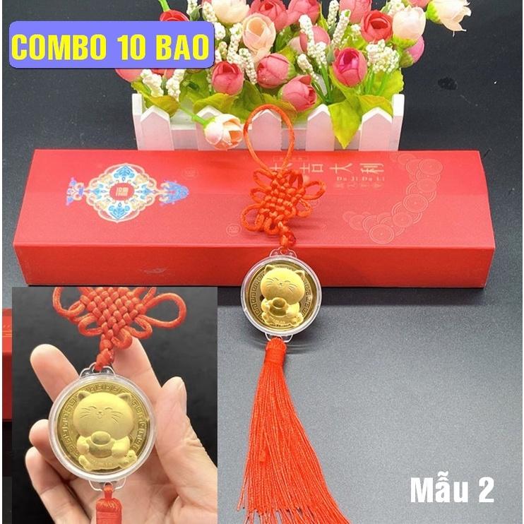 Trọn bộ 10 dây treo trang trí nhà cửa, cây lộc lá có gắn đồng xu con Mèo 2023 -Mẫu 2