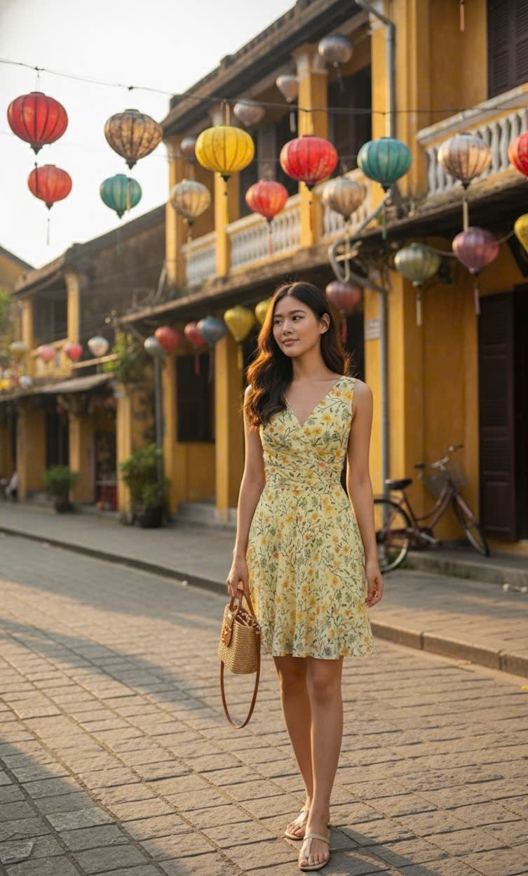 Đầm Xoè  Nữ Tính Thanh Lịch  Soleil  hoa vàng thời trang thiết kế Hity Dre218