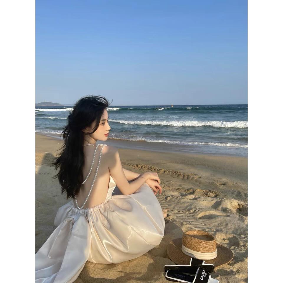 Đầm dáng suông họa tiết nơ sau lưng size S wabisabi