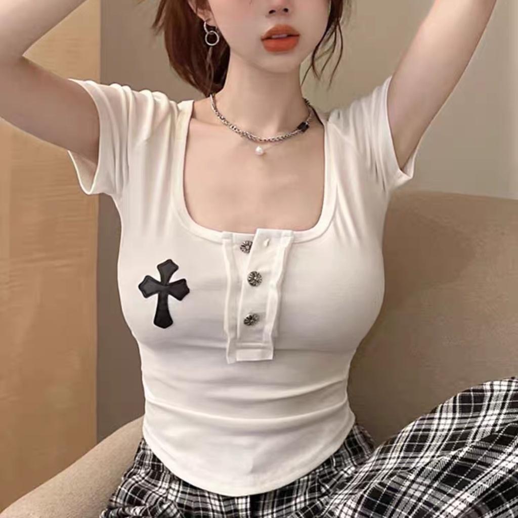Áo croptop bigsize nữ tay ngắn trụ cổ may cách điệu bèo, Áo thun bigsize ngoại cỡ form rộng 58-95kg- G112