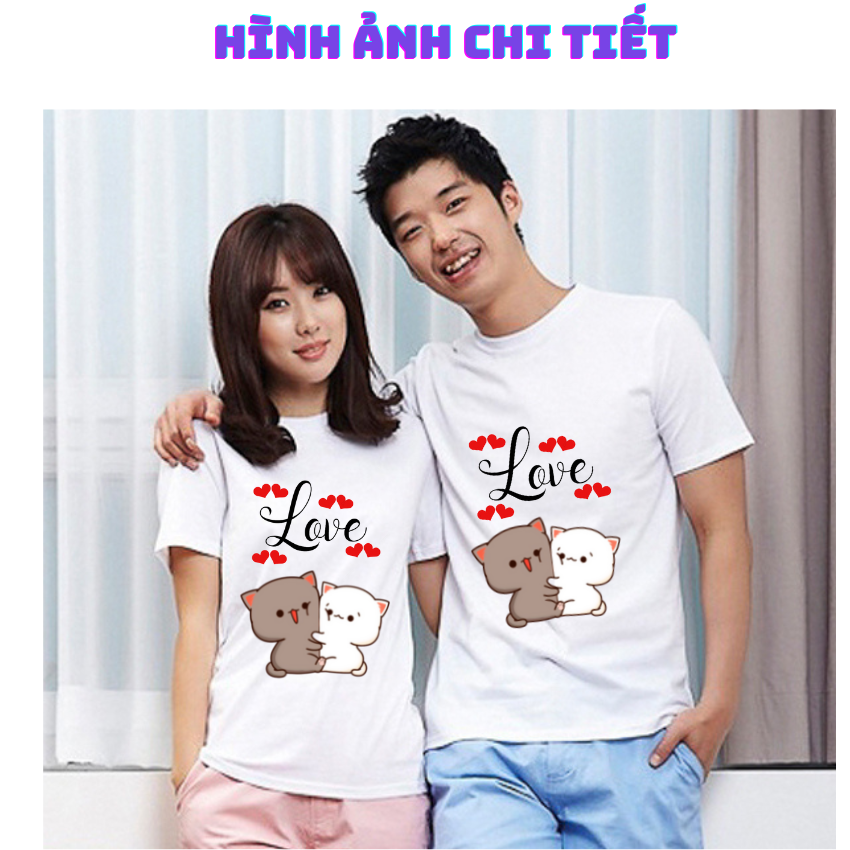 Áo Đôi Với Người Yêu TT15, Áo Đôi In Chữ Tình Yêu, Vải Cotton Thun Thoáng Mát In Hình Dễ Thương