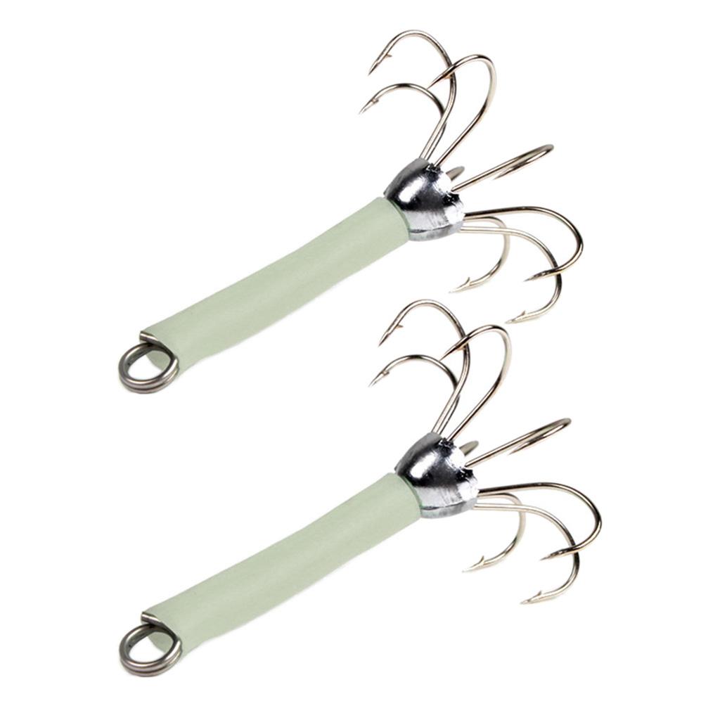 2 Pieces Fishing Lures Squid Jigs Hooks Freshwater Saltwater Bait Green
