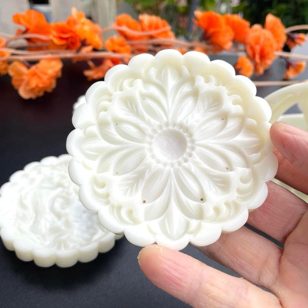 Trung Thu 4 mặt VÂN HOA Sen, Hoa Đồng Tiền, Cá Chép, Non bộ phong thuỷ. Khuôn Bánh nhấn lò xo tạo hình 3D Siêu Sắc