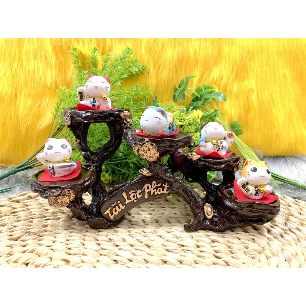 Tượng Mèo Sứ Nằm Thần Tài Maneki Neko và đế Tài Lộc Phát