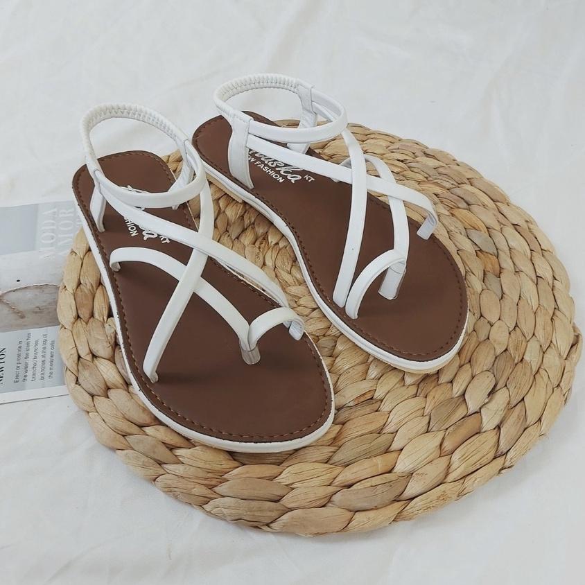 Sandal nữ đi học có quai hậu lót da, đế nhựa cao cấp đi mưa thoải mái - TB Sandal xỏ ngón da lì nền nâu