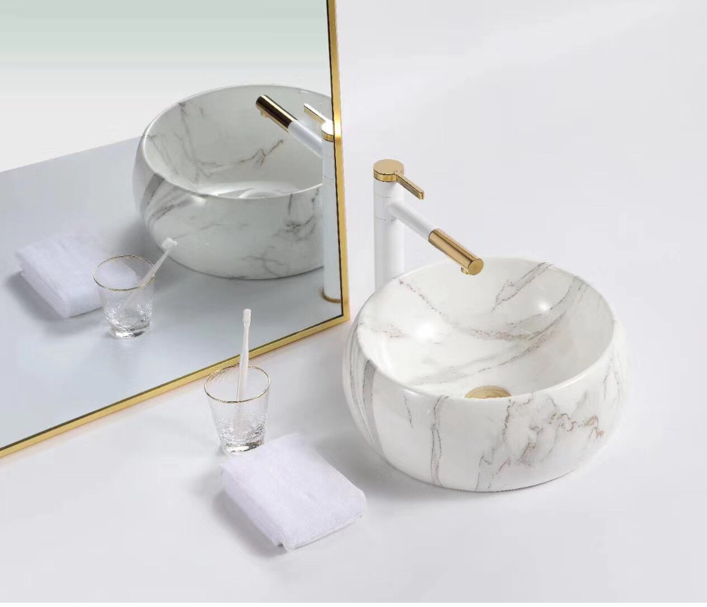 CHẬU LAVABO TRÒN TRẮNG VÂN MÂY GRVL 161
