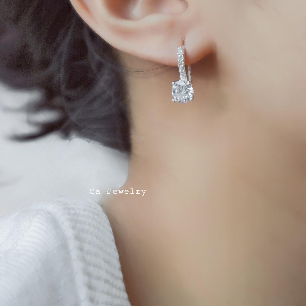 Khuyên tai nữ bông tai nữ bạc s925 móc đính đá Mini Geometric Round đính đá Cá jewelry KB100