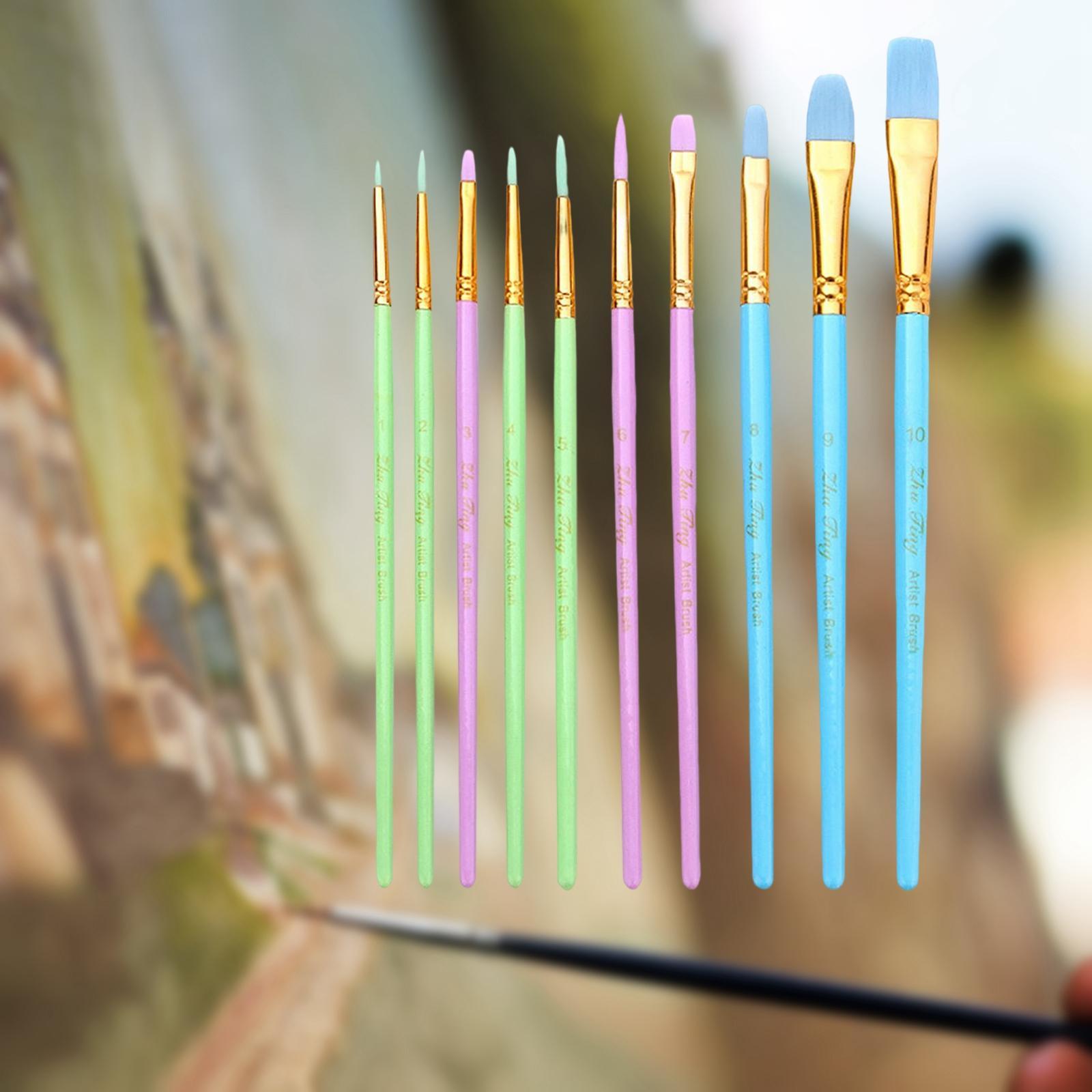 10x Artist Paint Brushes Set Acrylic Watercolour   Paintings Colorful