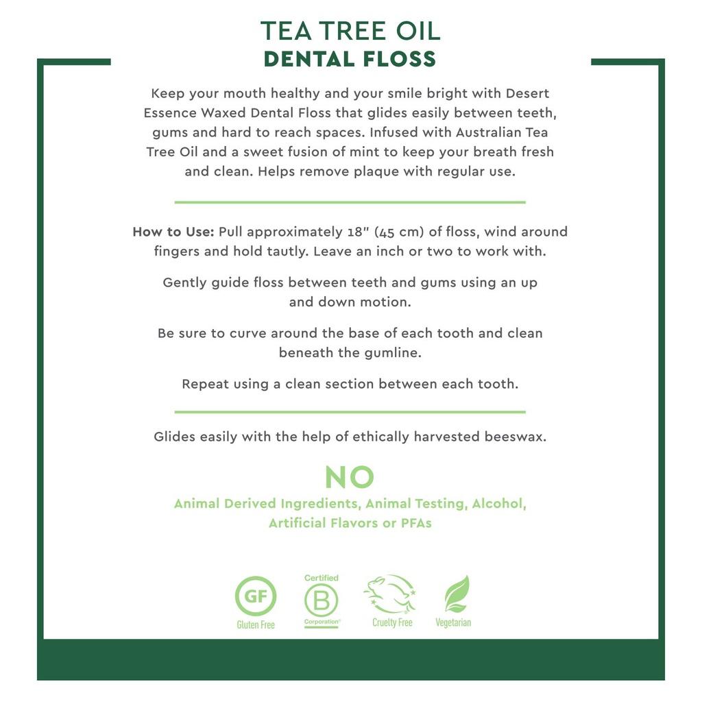 CUỘN 45m CHỈ NHA KHOA PHỦ TINH DẦU TRÀM TRÀ ÚC - SÁP ONG TỰ NHIÊN BẢO VỆ NƯỚU Desert Essence Tea Tree Oil Dental Floss