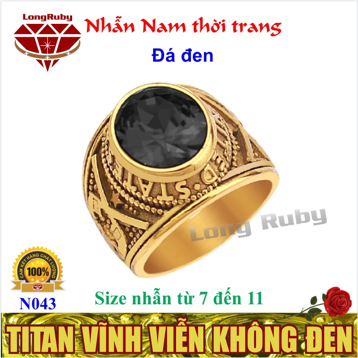 NHẪN TITAN HẢI QUÂN MỸ MẠ VÀNG ĐÁ ĐEN | NHẪN MỸ HẢI QUÂN - N043B