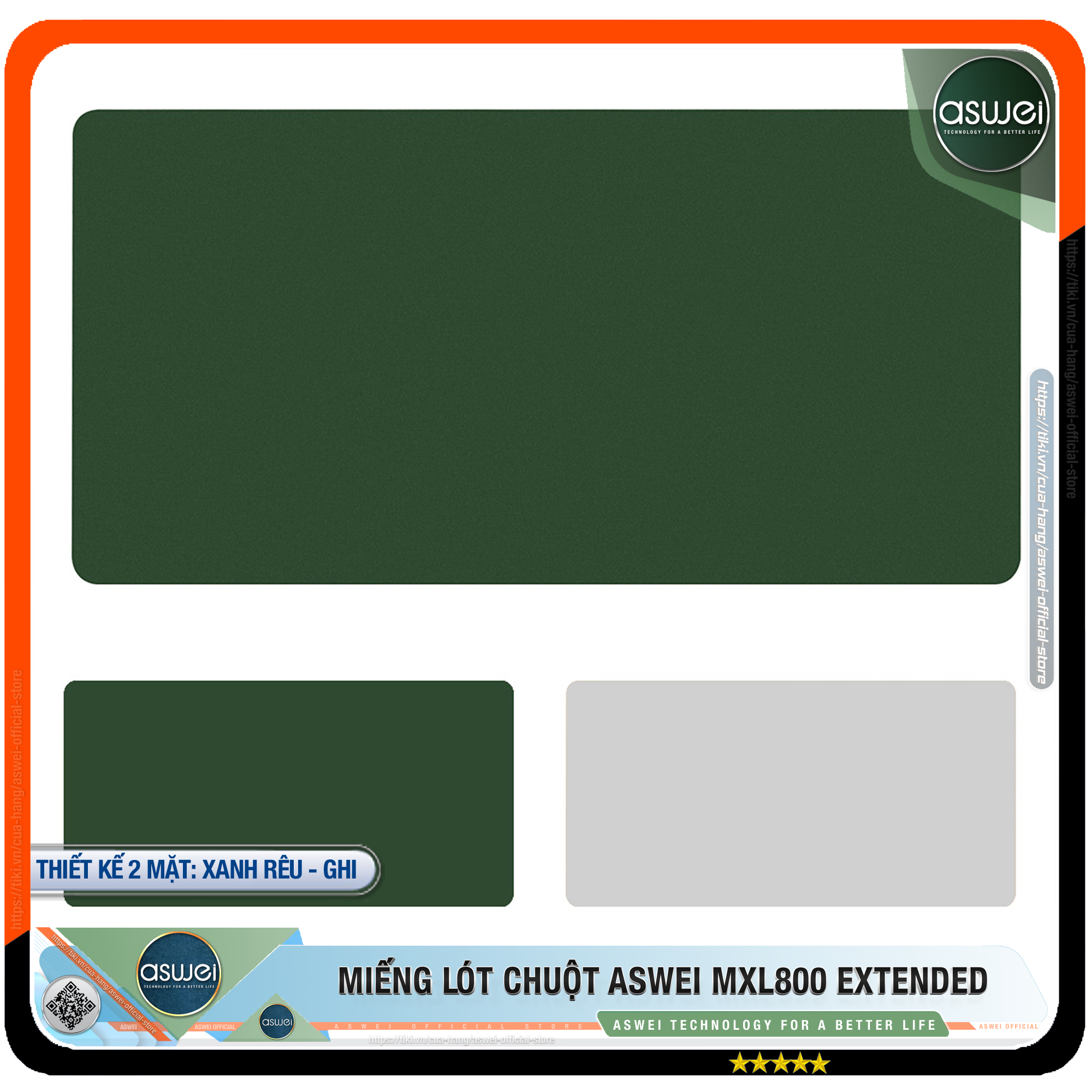 Lót Chuột ASWEI - Pad Chuột MXL800 Extended 80x40 - Miếng Lót Chuột Sử Dụng 2 Mặt Tiện Lợi - Chất Liệu Da Pu Cao Cấp - Tấm Lót Chuột Chống Nhăn, Không Thấm Nước - Hàng Chính Hãng