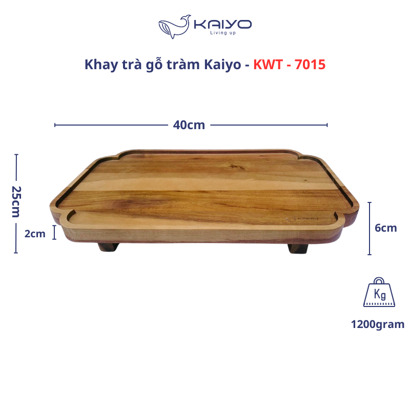Khay trà bằng gỗ Kaiyo, kích thước 25x40cm