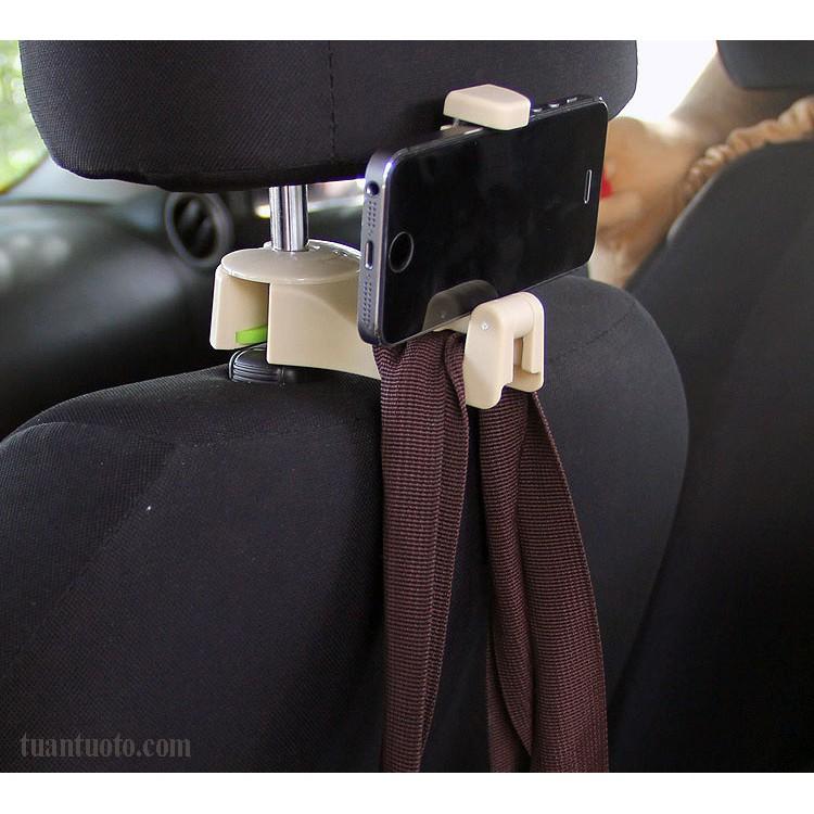 Móc treo đồ sau ghế ô tô kiêm giá đỡ điện thoại