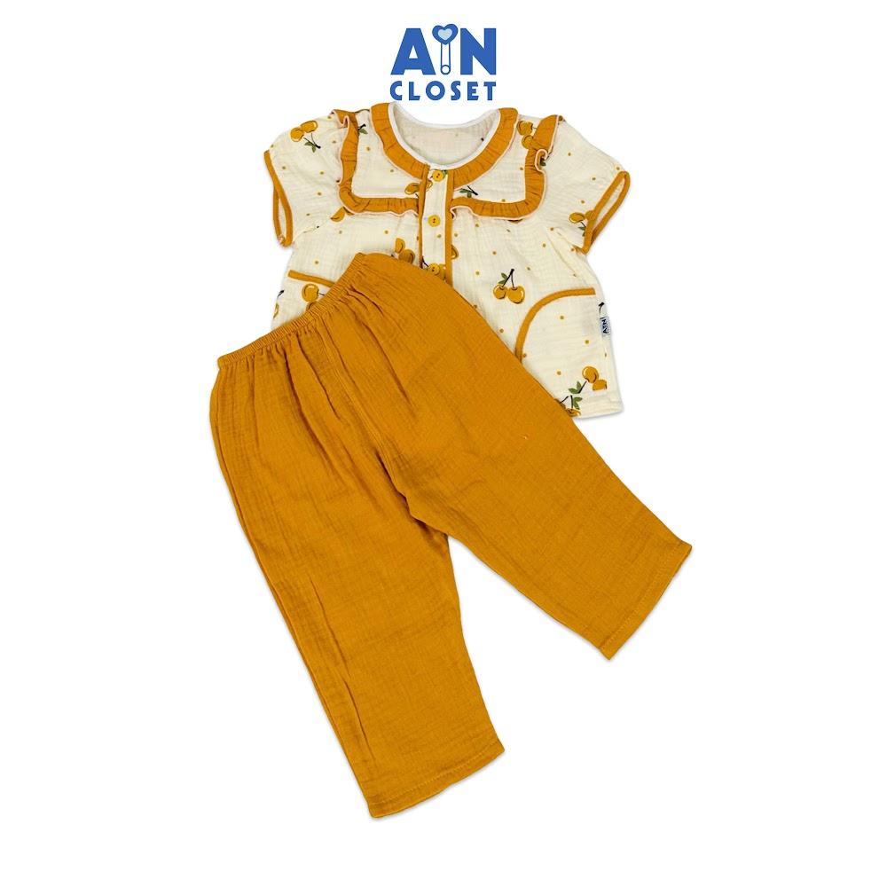 Bộ quần áo Dài tay ngắn bé gái họa tiết Cherry Vàng Nghệ xô muslin - AICDBG7WKFBQ - AIN Closet