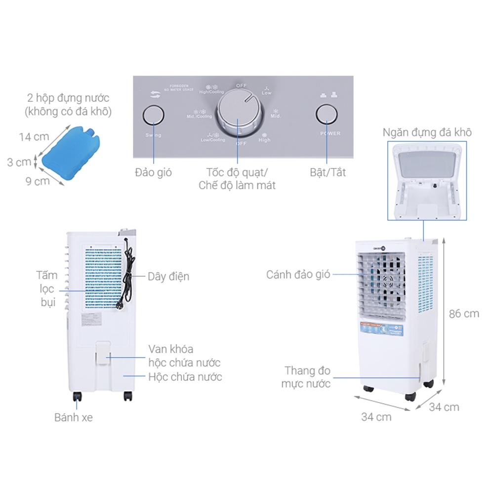 Quạt hơi nước điều hòa làm lạnh Không Khí Mishio MK202  Tăng Cường Độ Ẩm Hiệu Quả - Hàng Chính Hãng