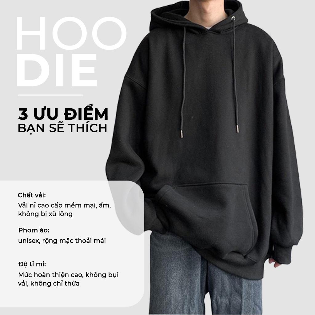 Áo khoác Hoodie Nam, Hoodie Basic Unisex Nỉ From Rộng Màu Đen