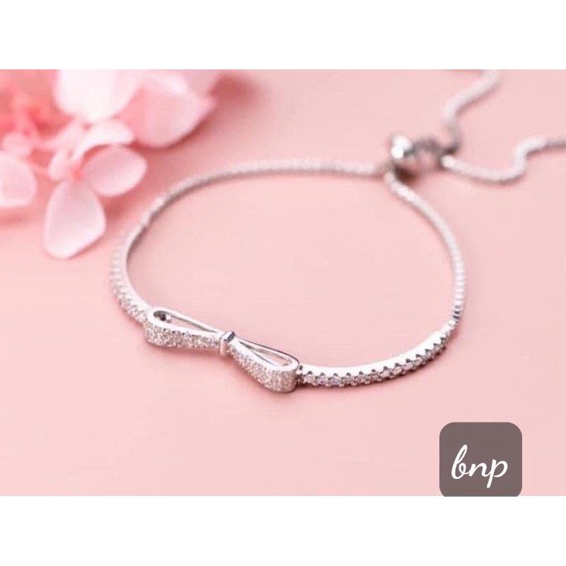 Lắc tay nơ Bạc Ý CAO CẤP vòng tay bạc nữ kiểu dáng rút điều chỉnh sezi tay