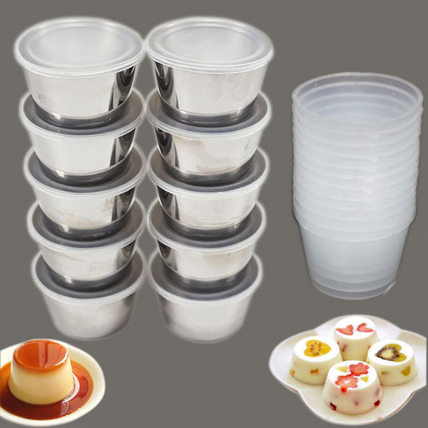 Combo 10 Khuôn Làm Bánh Flan Rau Câu Cupcake Inox 304 ( 7cm )  Nắp Nhựa Khít ( Tặng 20 Khuôn Rau Câu Không Nắp )