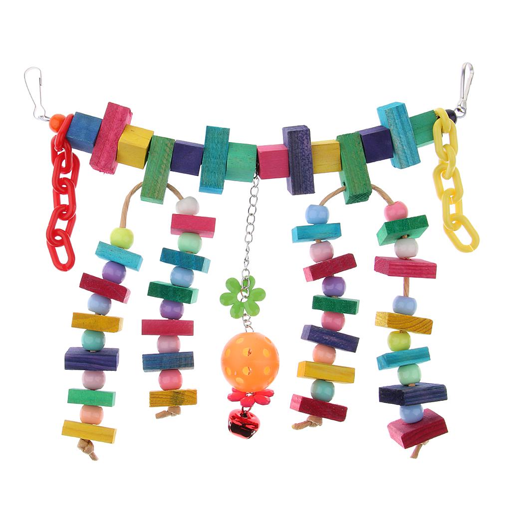 Parrot Cage Toy Bird Ladder Colorful Wooden Chain Flexible Bridge Chew Toy