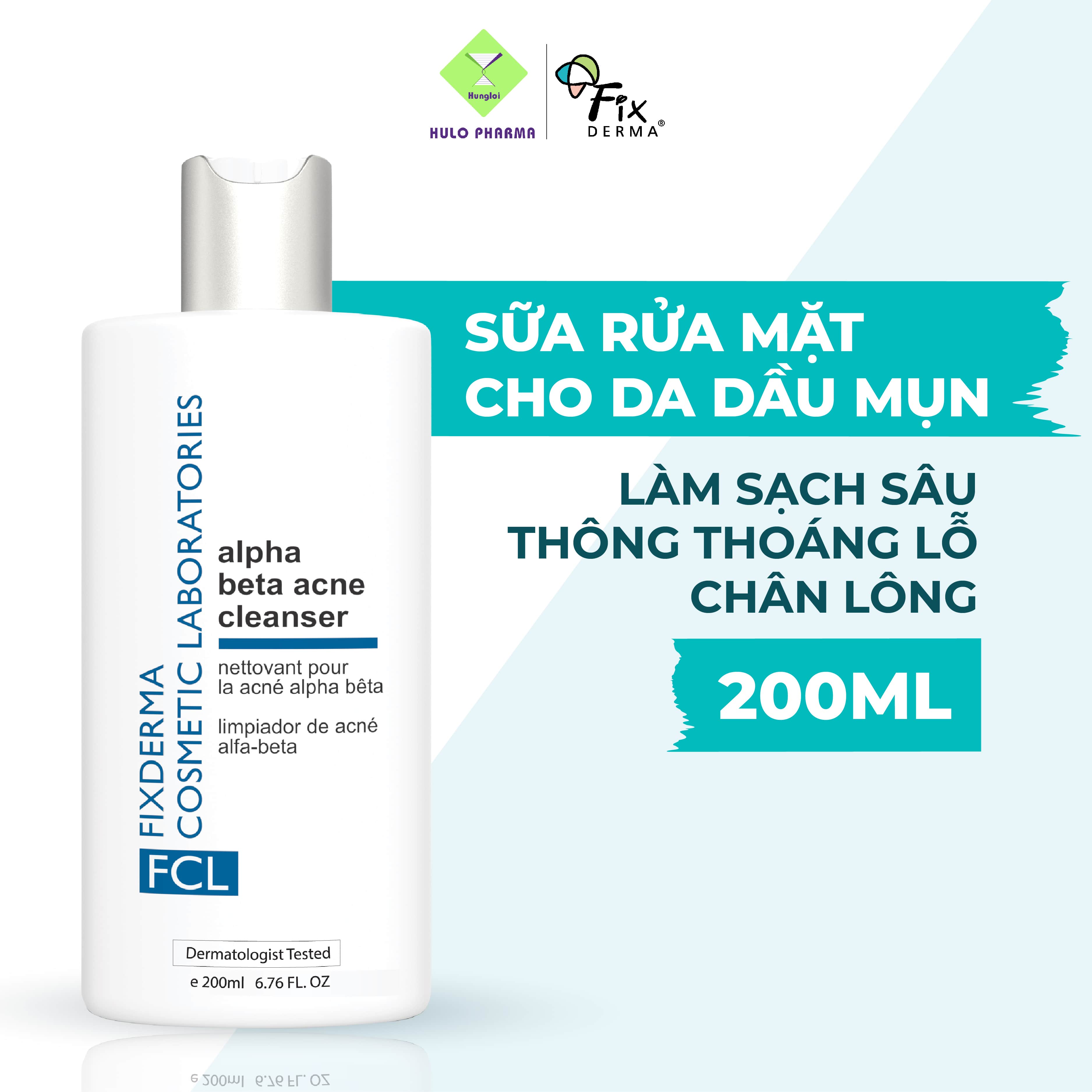Sữa Rửa Mặt Làm Giảm Mụn Fixderma FCL Alpha-Beta Acne Cleanser - 200ml