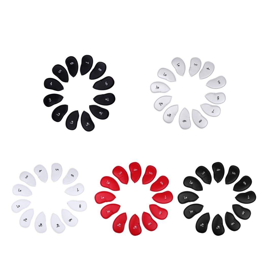 12 Pieces Waterproof PU Leather Golf Iron Head Cover Headcover Protector Set - Various Colors