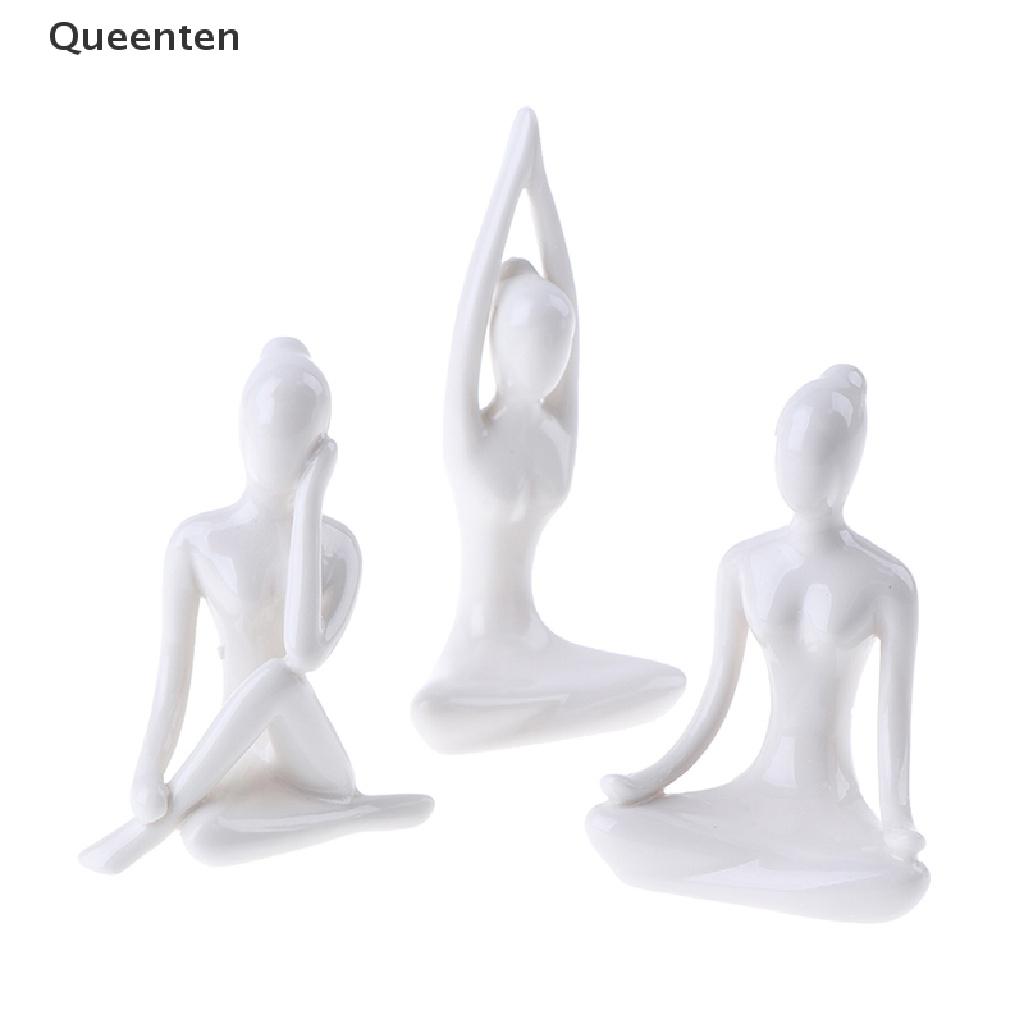 Queenten 6 Styles Meditation Yoga Pose Statue Figurine Ceramic Yoga Figure Decor Ornament QT