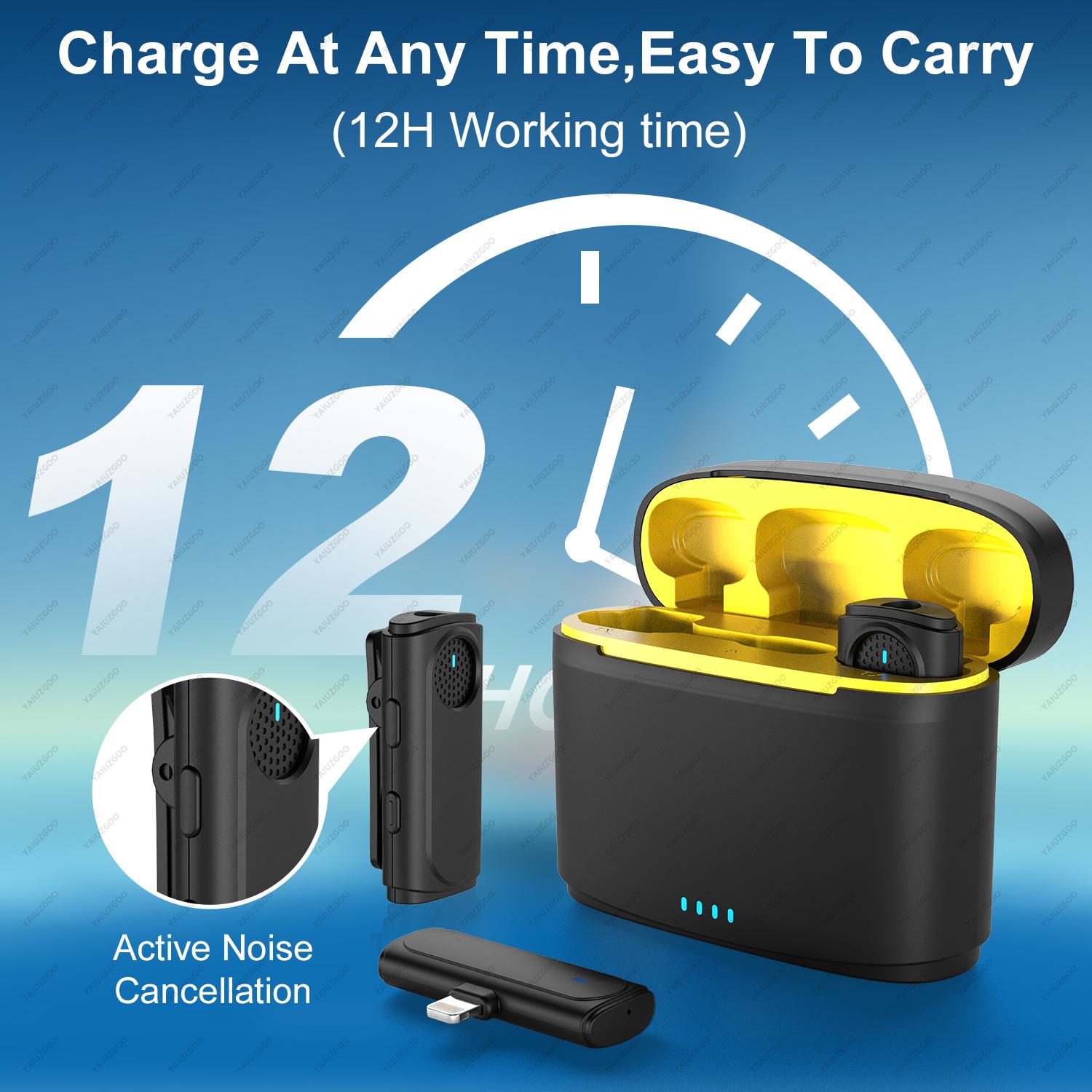 Micrô cài ve áo không dây Bảo vệ gió Giảm tiếng ồn 50M Audio Video Ghi âm giọng nói Mic Lavalier cho iPhone Type-C PC Live Color: Double Type C