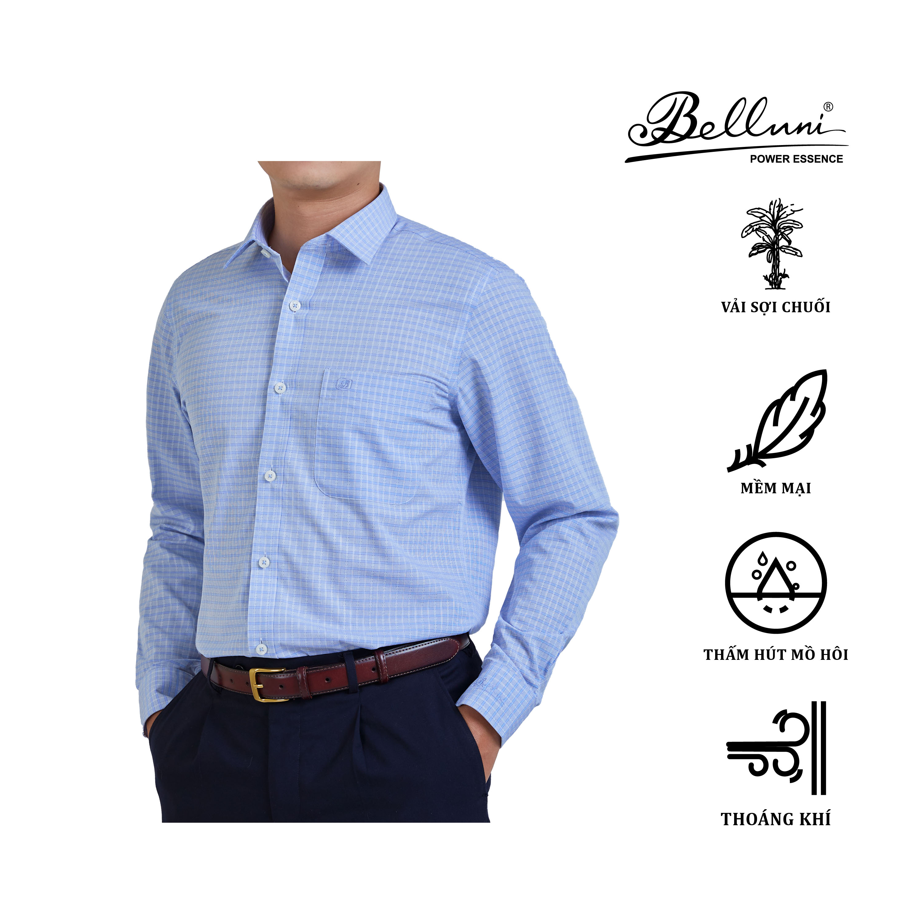 Áo sơ mi nam dài tay cao cấp BELLUNI vải sợi chuối thanh lịch thoáng mát - ABD.BAN.BE.172.B6